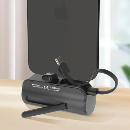 Caricatore di emergenza 6000mAh, cavo USB-C + connettore Lightning - nero