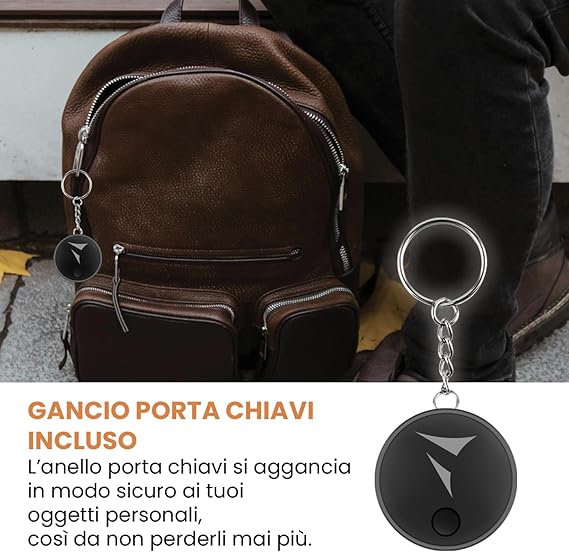 Localizzatore gps per chiavi, macchine, borse, zaini, valigie, funzione SOS inclusa. Funziona con app Dov’è di Apple (licenza ufficiale apple)