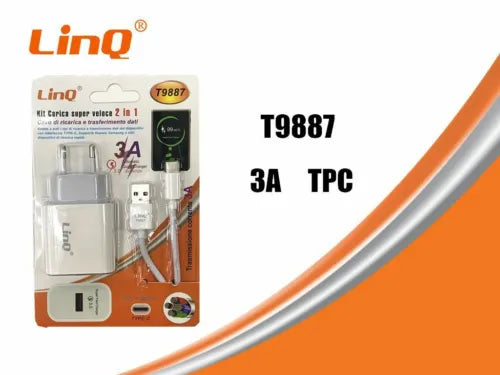 Kit Carica Super Veloce 2in1 3A Type-C Tipo-C Linq T9887