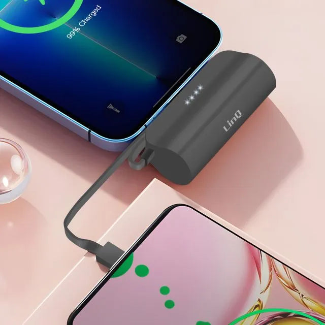 Caricatore di emergenza 6000mAh, cavo USB-C + connettore Lightning - nero