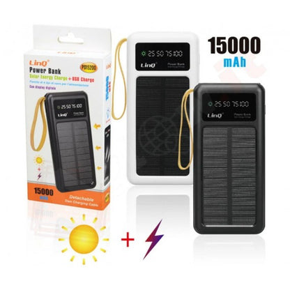 Power bank solare Linq PD15200 15000mAh con 4 uscite - batteria esterna - con pannello solare - ricarica solare o elettrica