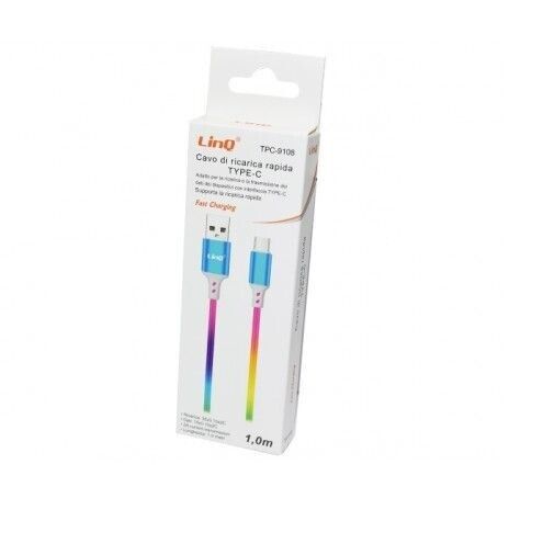 Cavo Dati E Ricarica Usb Rapido Multicolore Plug Tipo C Type-C linq tpc-9108