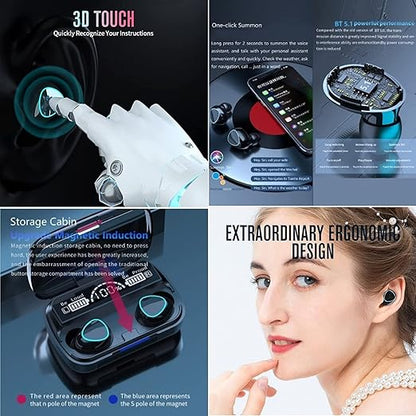 Auricolari Bluetooth M10 con cancellazione del rumore, power bank, microfono e comandi touch, auricolari Bluetooth wireless con display LED